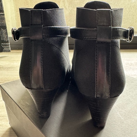 Vintage Italian Domin Nappa Black Leather Booties Stretch Fabric Buckle Details - Picture 10 of 10